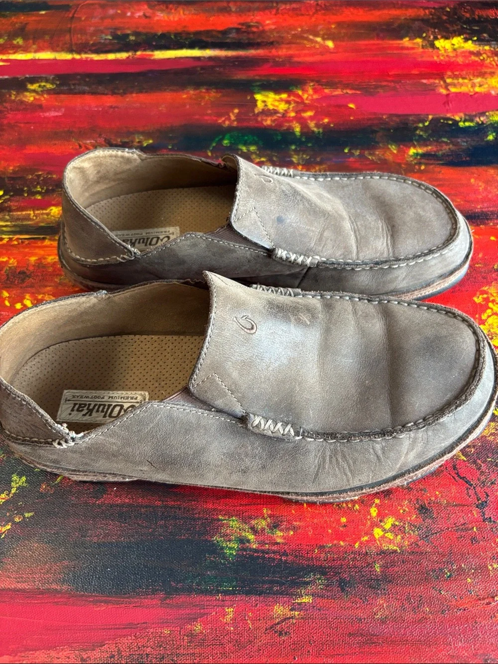 OluKai Men's Slip-On Loafers in Taupe Brown